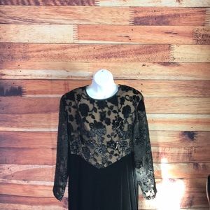 Long black velvet dress by Jeffery & Dara